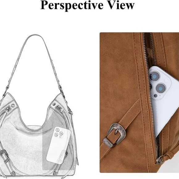 Wrangler Large Hobo Purses and Handbags for Women with Buckle and Fringe Zipper